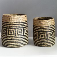Hand-woven Straw Flower Basket Household Storage Basket Creative Vase Dried Flower Vase Green Plant Container For Home Decor