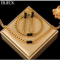 EILIECK 316L Stainless Steel Black Crystal Zircon Necklace Bracelet Earrings For Women New Trend Gift Waterproof Jewelry Set