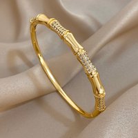 Unique Bamboo Inlaid Rhinestone Bangle Bracelets for Women Fashion Gold Plated Copper Cuff Bangle Bracelet Jewelry Gifts