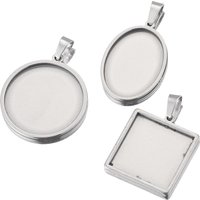 5pcs/lot Stainless Steel Oval Round Square Pendant Cabochon Base Setting Tray Blank Charms for Jewelry Making Supplies Wholesale
