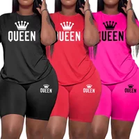 2025 New Arrival Women's Queen Printed Tracksuit Summer Sportswear Daily Casual Sports Set Women Gym Fitness Outfits Shorts Suit