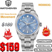 Watchdives WD0003G Quartz Watch VH31 Sweep Seconds Movement 38mm Guilloche Dial Sapphire Luminous 100m Waterproof Men Wristwatch