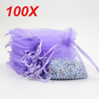 100PCS Organza Bags Purple Mesh Organza Jewelry Bags Drawstring Small Drawstring Favor Pouches Christmas Candy Wedding Birthday