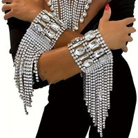 1pcs Exaggerated Rhinestone Big Square Oval Stone Long Tassel Hand Chain Bracelet for Women Crystal Geometric Bracelet Jewelry