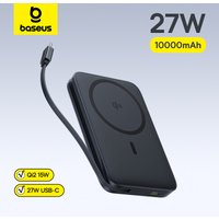 Baseus 10000mAh 27W Power Bank For Qi2 15W MagSafe Magnetic Wireless Charging Built-In USB-C Cable For iPhone 17 16 Samsung S26