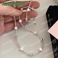 Aravant 925 Sterling Silver Square Bead Necklaces For Women Girls Fashion Jewelry