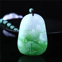 Golden Silk Jade landscape Bloom Pendant Necklace Accessories Jewelry Amulets Green Gifts Women Natural Carved Real Charms