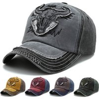 Nouvelle Casquette de Baseball en Jean Délavé Style Hip Hop Vintage 2026, Broderie Tête de Taureau Y2K, Casquette Snapback pour Hommes et Femmes