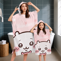Chiikawa Family Matching Hooded Poncho Towel, Pink Star Cartoon Microfiber Quick Dry Bath Beach Robe for Kids Adults
