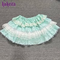 Kukeita Harajuku Y2K Lolita Style Kawaii Pleated Skirts Women Y2k Aesthetic Sweet Green Music Note Lace Ruffles Cake Mini Skirts