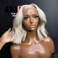 WIF Platinum Short Wavy Bob Hair Natural Wave Makeup Daily Use Synthetic Wig Natural Hairline Lace Front Wigs Women Blonde Hair