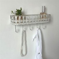 Vintage Metal Wall Shelf with 5 Hooks Chic Arched Cutout Wall Organizers Bathroom Entryway Shelf for Towels Plants & Small Items