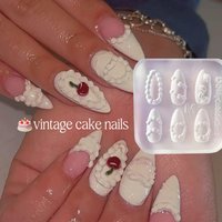 1pcs Vintage Cake 3D Acrylic Mold for Nail Art Decoration Almond/French/Heart Shaped Cake Design DIY Silicone Nail Mold Template