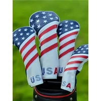 Patriotic Golf Club Head Cover Set - Protect Your Clubs With Durable PU Leather And Vibrant American Flag Design