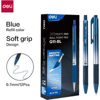 DELI Smooth Writing Ballpoint Pens 0.7mm Black and Blue Ink Pens 12PCS Pack of Retractable Ball Pen for Office School Home