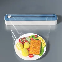 Food Film Dispenser Wrap Dispenser with Cutter Storage Box Aluminum Foil Stretch Film Cutter Wall Shelf Kitchen Organizer 2 in 1