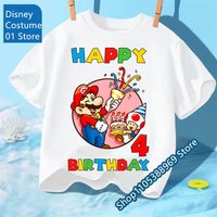Super Marioes Bros Round-neck T-shirt for Boys Girls Cartoon Number Printed Birthday Clothes Children Fashion Short-sleeved Tops