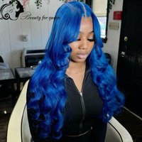 2026 Beauty Raw Hair Long Water Wave Ombre Blue Wig Cosplay For Women 13x4 Transparent Lace Front Human Hair Wigs Hot Sale