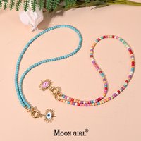 Boho Colorful Bead Collar Choker Golden Eyes Pendant Necklace For Women MOON GIRL Design Summer Jewelry