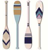 4Pcs Geometric Oar Wooden Wall Decor with Nano Tape, Nautical Coastal Wall Art