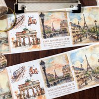 Yoofun 7x200cm Travelling The World Buildings Washi Tape DIY Scrapbooking Collage Junk Journal Sticker Label Masking Tape