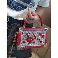 Casual Women Small Totes Chain Split Leather Buckle Shoulder Bags Shiny Diamonds Studded Sling Crossbody Underarm Bag New Ladies