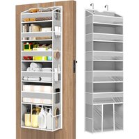 1pc Grey Non-Woven Over-The-Door Hanging Storage Bag — Multi-Layer Wall-Mounted Organizer with Clear Window for Dormitory