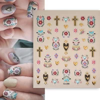 1 Sheet Novelty 5D Bohemian Flower Crossing Nail Art Decal Stickers for Women Girls Fingernails Designs DIY Nail Decoration