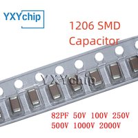 50PCS 1206 82PF 50V 100V 250V 500V 1000V 2000V ±5% 820J C0G NPO SMD Chip Multilayer Ceramic Capacitor