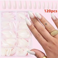 120pcs Medium-length Almond Press On Nails Milky White Press On Nails Solid Color Sweet French Tips Simple Wearable False Nails*