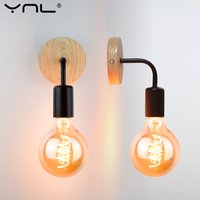 Vintage Wood Wall Lamp E27 220V 110V Sconce Wall Lights Fixture For Bedside Living Room Home Lighting Dining Room Bedroom Lights