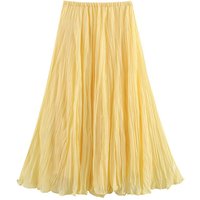 YENKYE Women Crinkle A-line Midi Butter Yellow Skirt Elastic Waist Spring Summer Holiday Elegant Skirts New 2025 faldas mujer