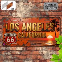 Los Angeles California Route 66 Vintage Sunset Rustic 2D Flat Printed License Plate Aluminum Metal Painting High Definition Clea
