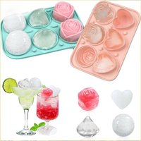 6 Grid Rose Shape Food Grade Silicone Ice Tray with Snap Lid Leak Proof for Whiskey Bourbon Assorted Colors Freezer Mold