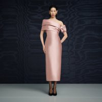 Customized Women Luxury Evening Dresses Satin Sheath/Column Celebrity Dress Pink Strapless Pleat Off Shoulder Prom Gowns Long
