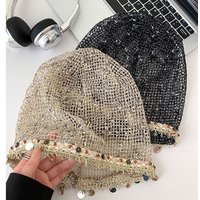 Women's Boho Shell Charm Wrap Beanie Spring Summer Lightweight Hollow Out Large Head Size Slouchy Hat