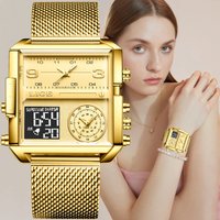 LIGE 2024 mode double affichage montre femmes haut de gamme de luxe créatif carré montres dames décontracté montre en or Relogio Feminino