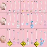 3pcs 14G Elegant & Cute Plastic Belly Button Rings for Pregnant Women - Flexible Long Bar Navel Piercing Retainers