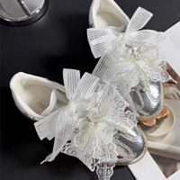 Fashion 2.5cm Flat Striped Silk Shoelaces Pearl DIY Shoe Flower Charms for White Shoes Sneakers Casual Leather German Trainer