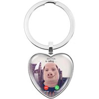 Charm Keychain John Pork is Calling Answer Call Phone Humor Funny Pig Lover Graphic Glass Heart-Shape Pendant Key Jewelry Gift