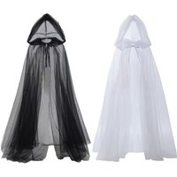 "Gothic Hooded Cape - Dark Style Halloween Cloak with Long Mesh Skirt, Unisex Witch Costume Robe for Cosplay"