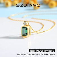 4CT Emerald Cut 14K Gold Necklace Pendant Moissanite 8*10mm Dark Green High Jewelry for Women Anniversary Christmas Gifts