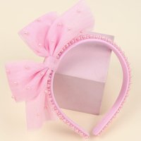 Girls Minimalist Pearl Headband Sweet Large Mesh Bow Handmade Hair Hoop Hair Band For Children Trendy New Daily Hair Accessories