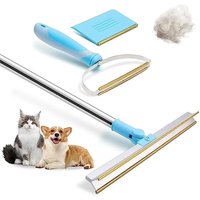Râteau pour tapis, ensemble d'épilation pour animaux de compagnie, outil d'épilation pour animaux de compagnie, poignée télescopique, râteau pour poils de chien et de chat 180 ° Rasage sur tapis