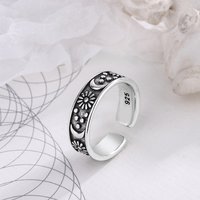 925 Sterling Silver Adjustable Rings For Women Sun Moon Engagement Luxury Fine Jewelry Vintage Accessories Jewellery Argent 925
