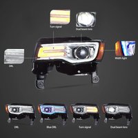 2 Stück WK2 2014-2022 LED-Scheinwerfer-Set für JEEP Grand Cherokee WK2 2014-2022 mit Startanimation, blauem Tagfahrlicht, dynamischem gelben Blinker, Dual-Projektor, Fern- und Abblendlicht,