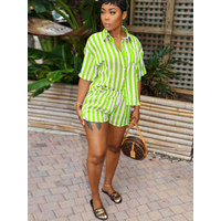 Wmstar 2026 Summer Fashion Casual Women Striped Printed 2 pcs Set Loose Shirt short pants Two Piece Set Wholesale Dropshipping