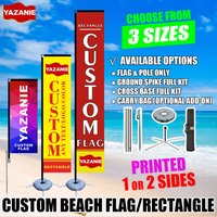 3m/4m Custom Rectangle Beach Flag with Pole Kit Cross Base Ground Spike Carry Bag Single/Double Sided Outdoor Advertising Banner