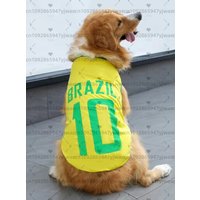 BRASIL NO.10 Pet Dog VEST Soft Breathable Football Jersey Costume for Dogs Sports Team Fan Style Comfortable Cute Sportswear