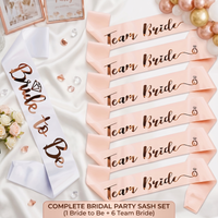7pcs Set Rose Gold Foil BRIDE TO BE & Team Bride Satin Sash, Hen Party Shoulder Strap, Wedding Bridal Shower Decoration Supplies